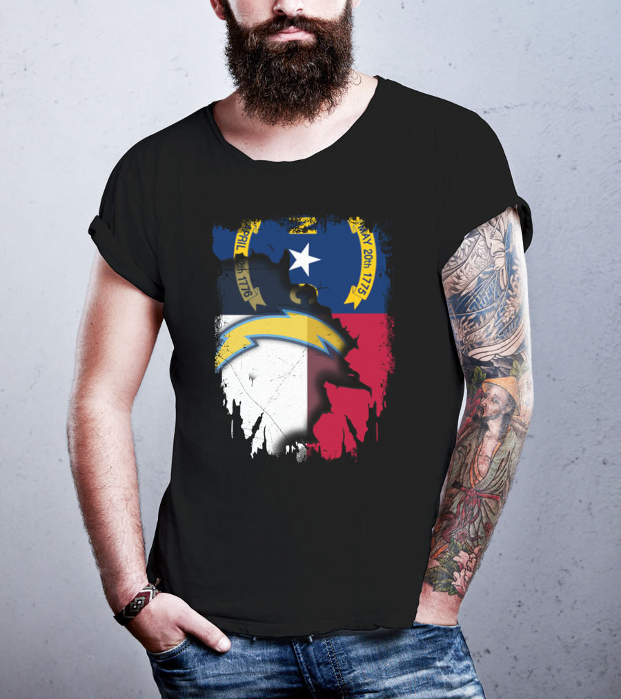Together North Carolina State Flag With Los Angeles Chargers T-Shirt