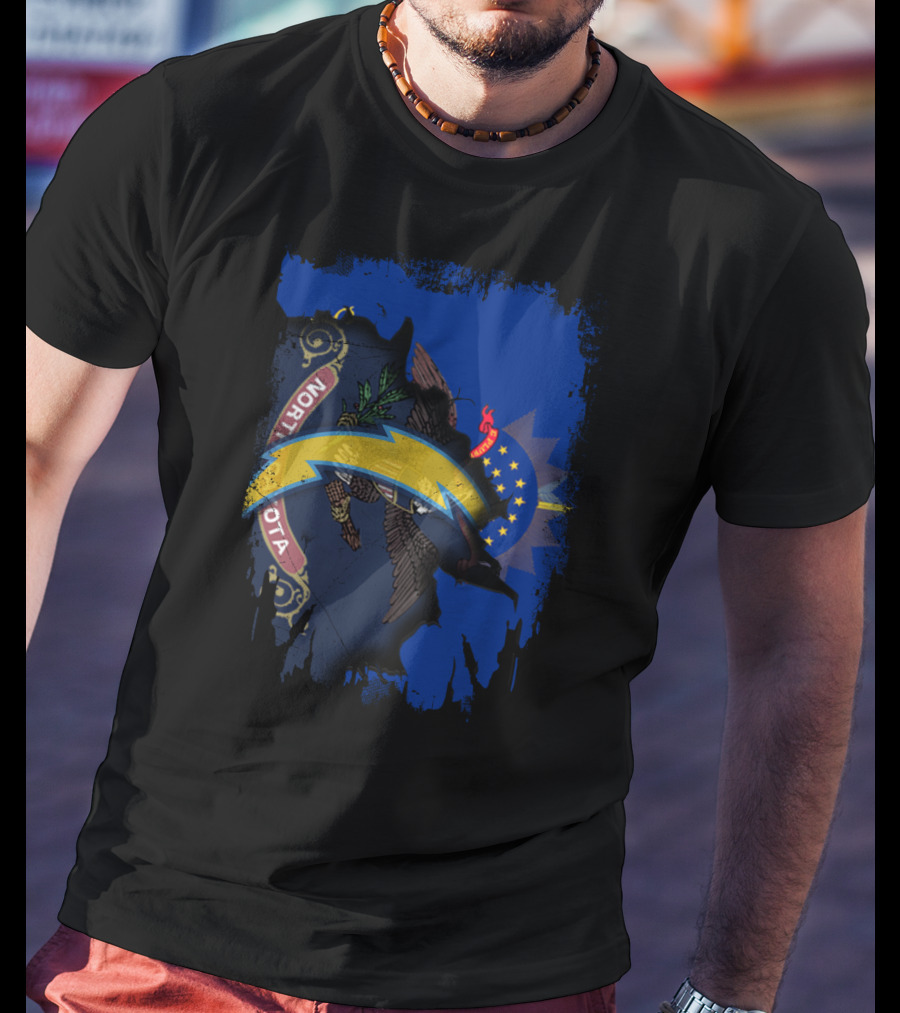 North Dakota State Flag With Chargers Bolt T-Shirt
