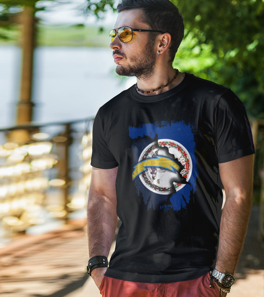 Virginia Flag Meets Chargers Lightning Bolt Fusion T-Shirt