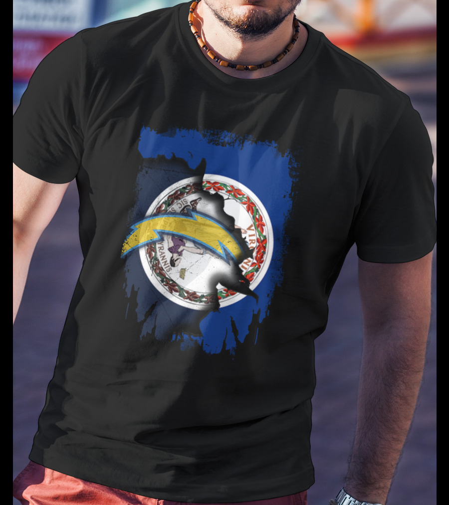 Virginia Flag Meets Chargers Lightning Bolt Fusion T-Shirt