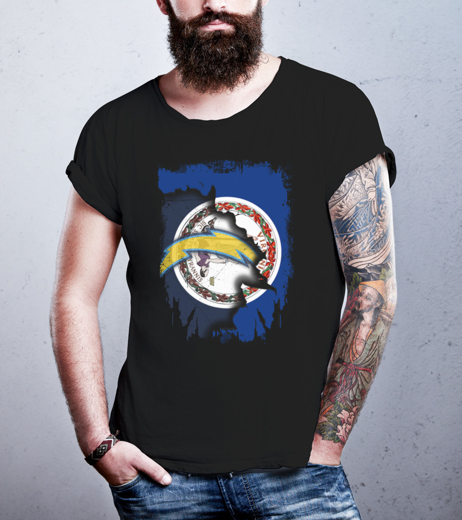 Virginia Flag Meets Chargers Lightning Bolt Fusion T-Shirt