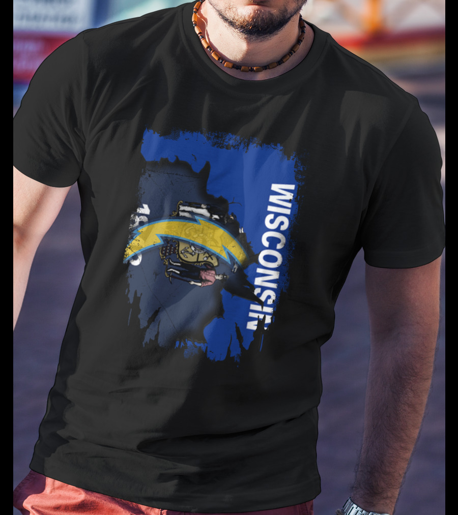Wisconsin State Outline With Chargers Bolt And Seal T-Shirt