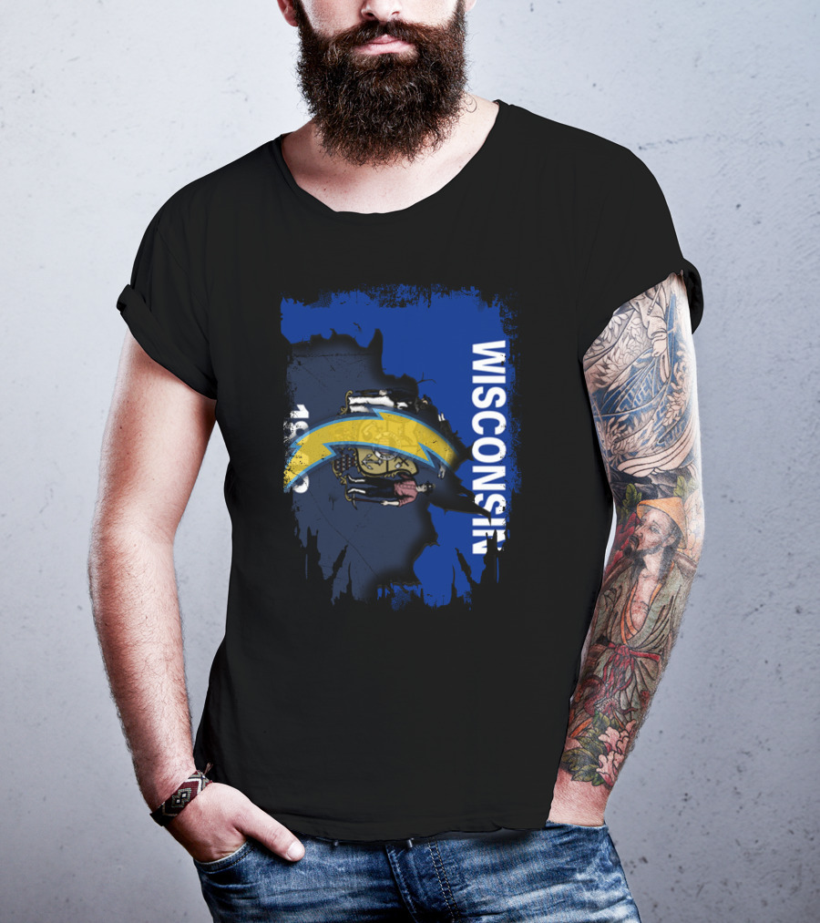 Wisconsin State Outline With Chargers Bolt And Seal T-Shirt