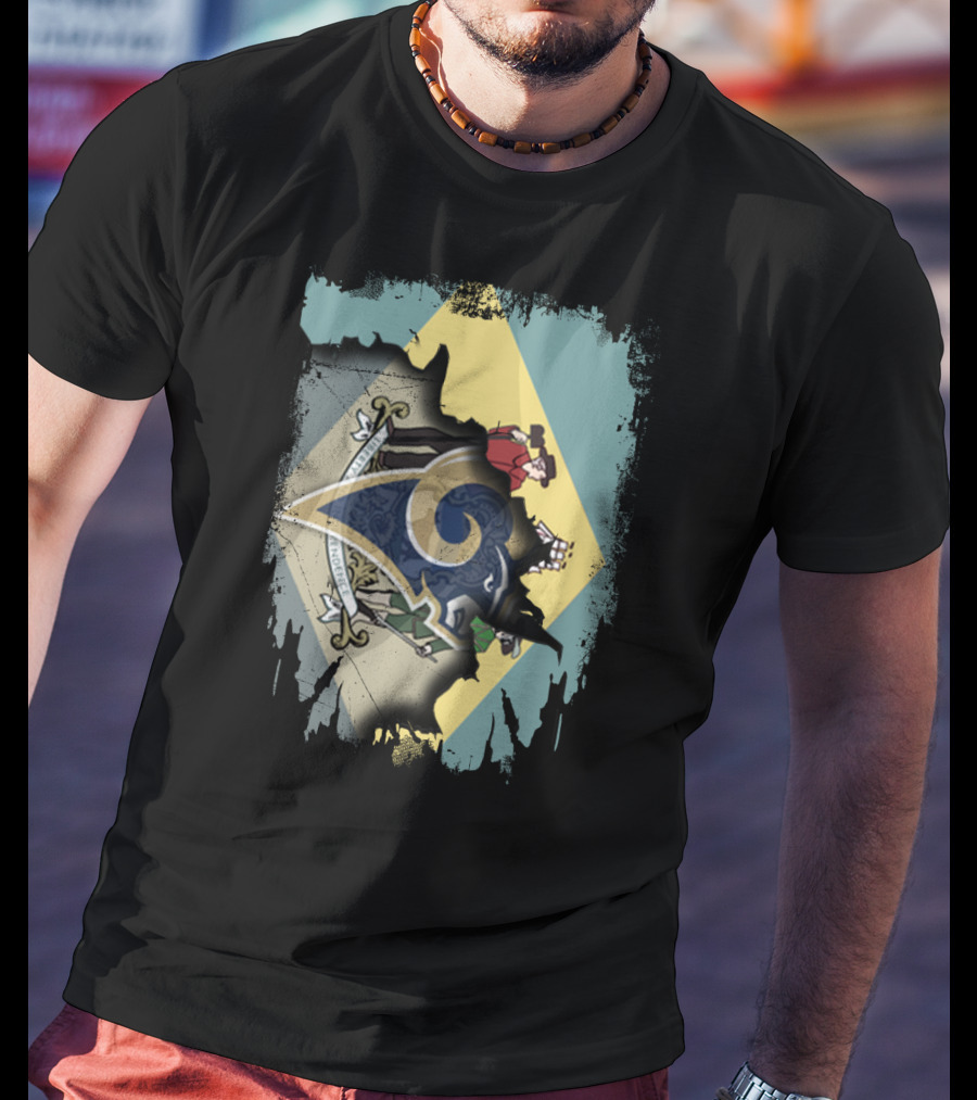 Delaware With Rams Logo And Diamond-Themed Emblem T-Shirt