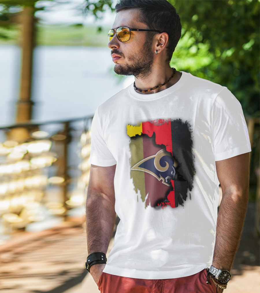 Germany Flag Grunge Style With Rams NFL Team T-Shirt