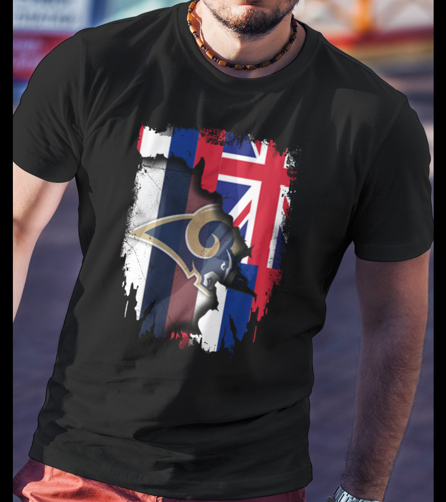 Together Hawaii Rams With Union Jack Flag Background T-Shirt