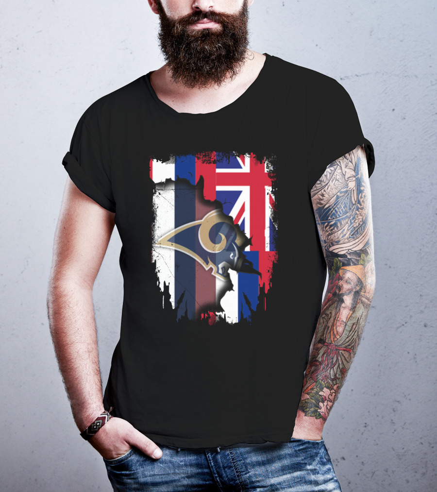 Together Hawaii Rams With Union Jack Flag Background T-Shirt