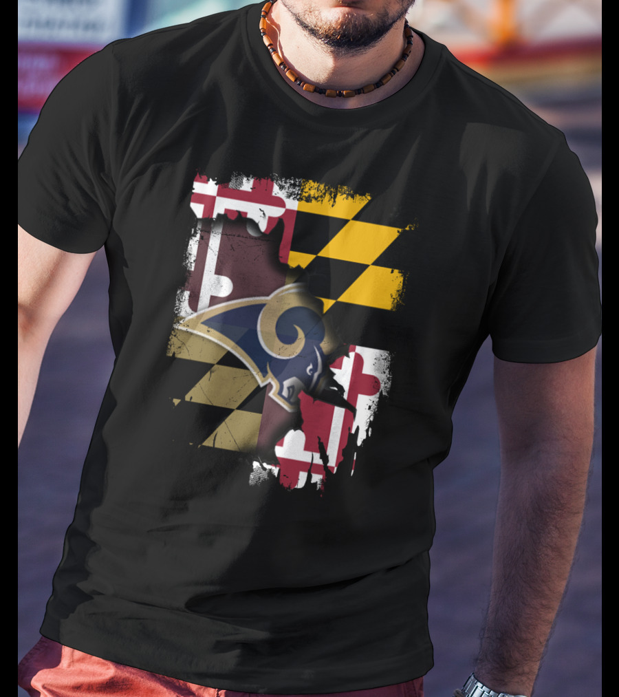Maryland Flag With Rams Logo Together T-Shirt