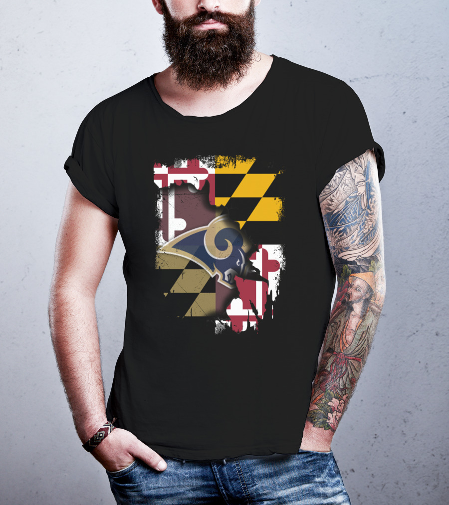Maryland Flag With Rams Logo Together T-Shirt