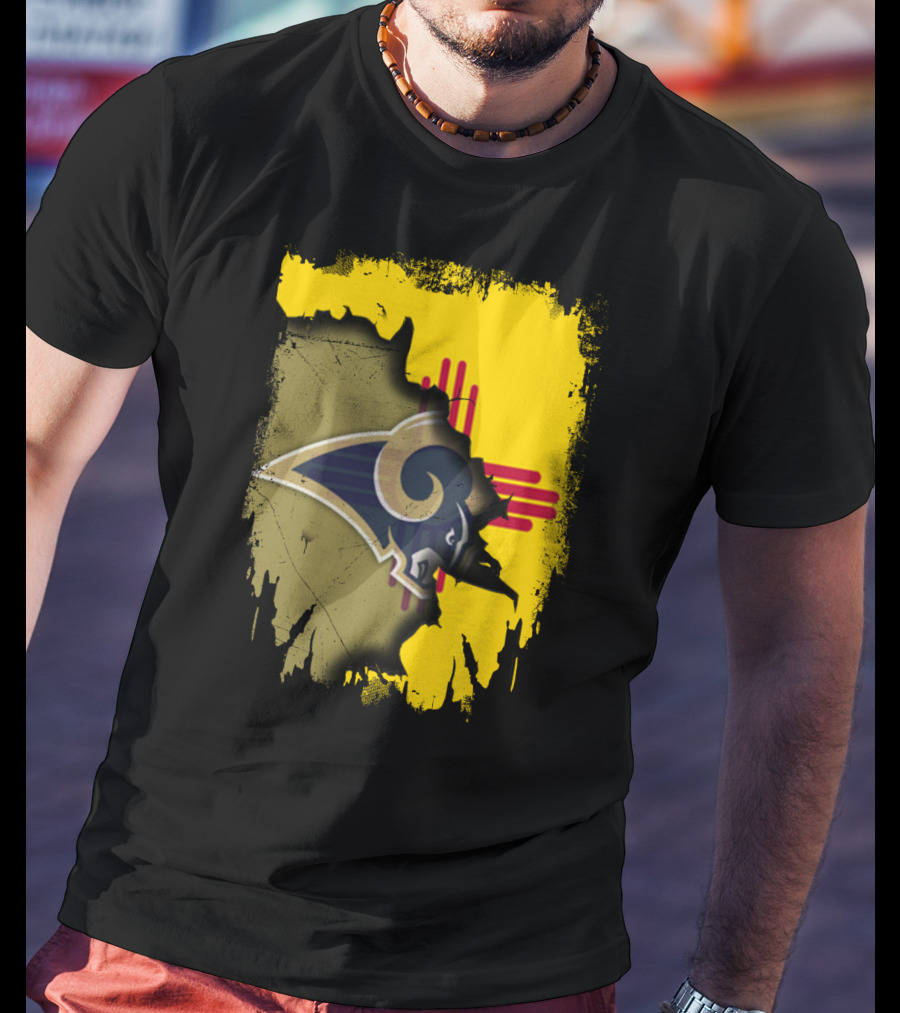 Together New Mexico Rams Logo On Distressed New Mexico Flag Background T-Shirt