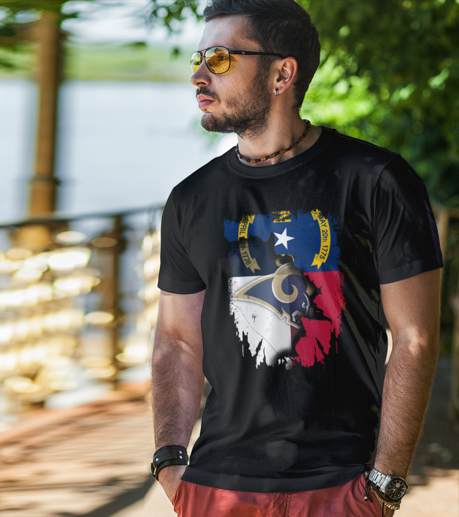North Carolina State Flag With Rams Logo And Star Element T-Shirt