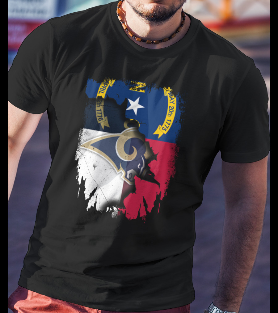 North Carolina State Flag With Rams Logo And Star Element T-Shirt