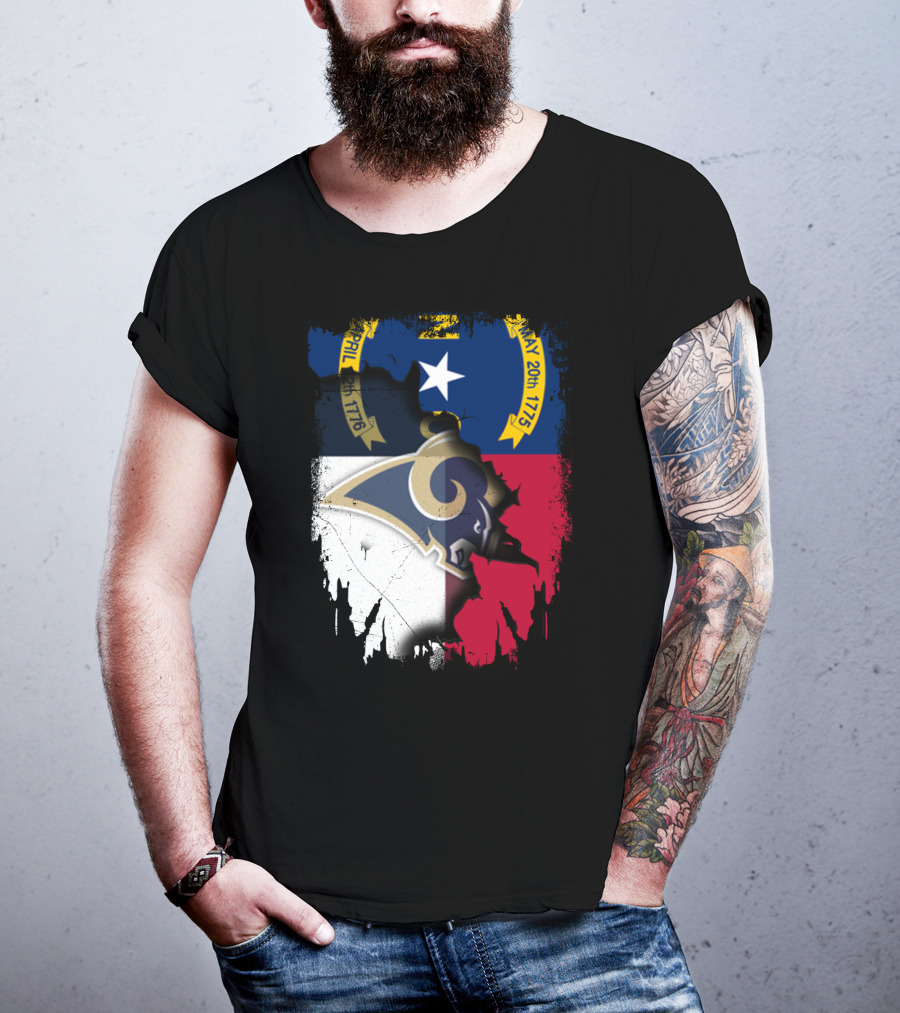 North Carolina State Flag With Rams Logo And Star Element T-Shirt