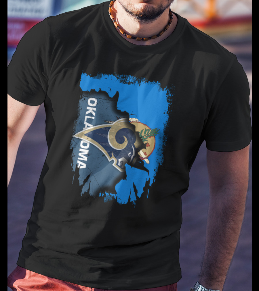 Oklahoma Map Overlay With Rams Symbol And State Elements T-Shirt