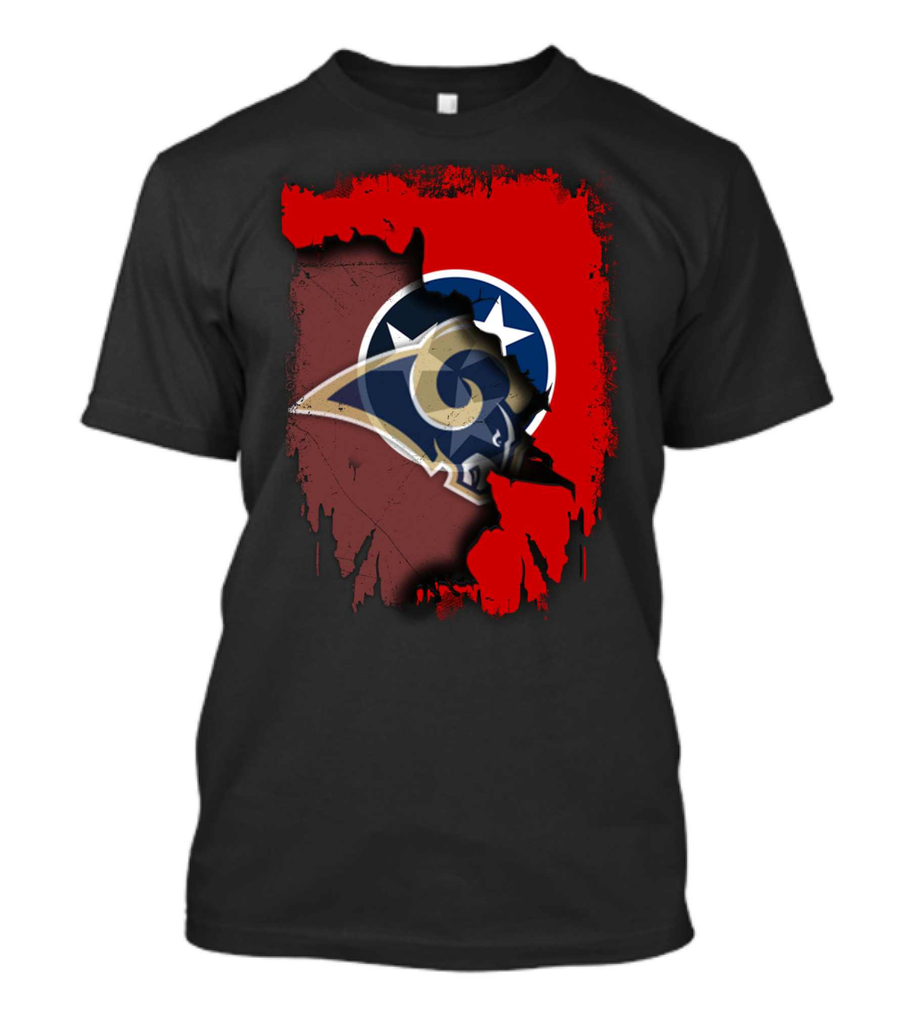 Together Tennessee With Rams NFL Tennessee State Flag Football Fusion T-Shirt