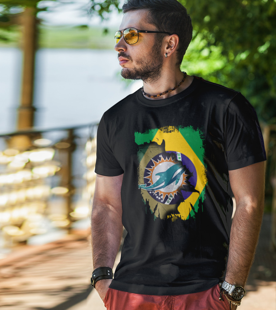 Brazilian Flag With Dolphins Logo Fusion T-Shirt