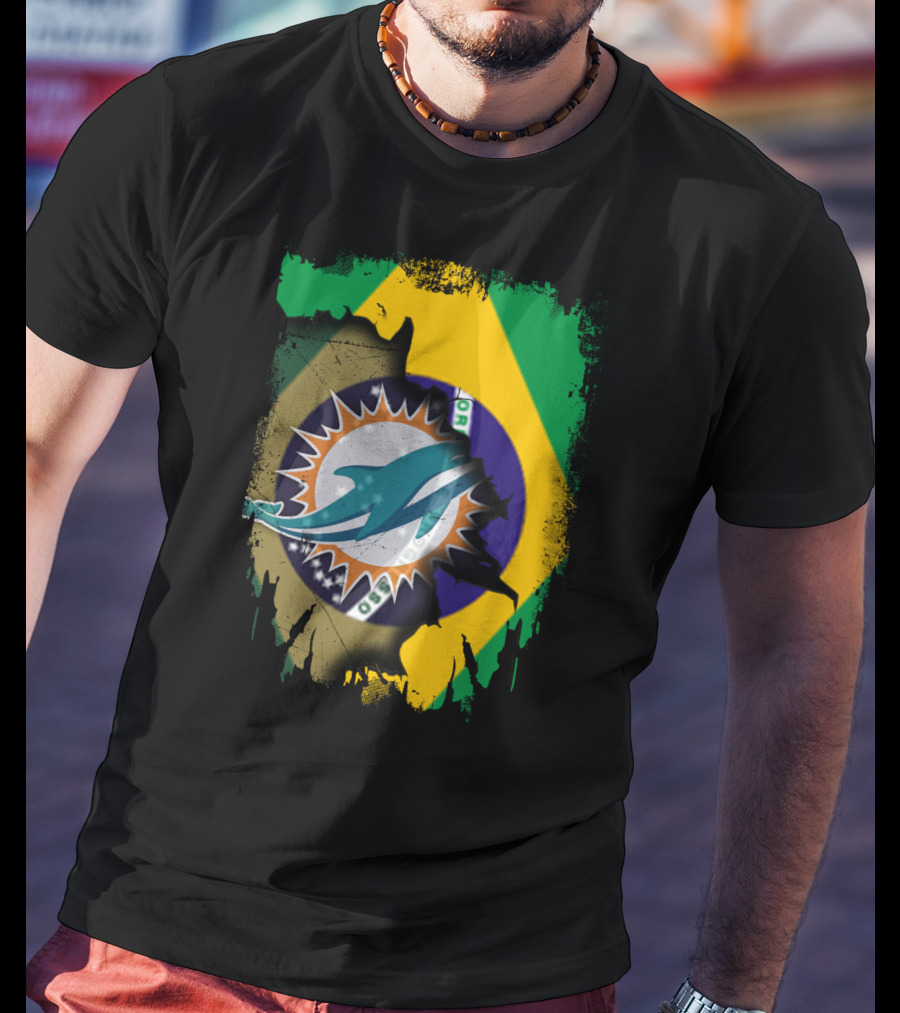 Brazilian Flag With Dolphins Logo Fusion T-Shirt