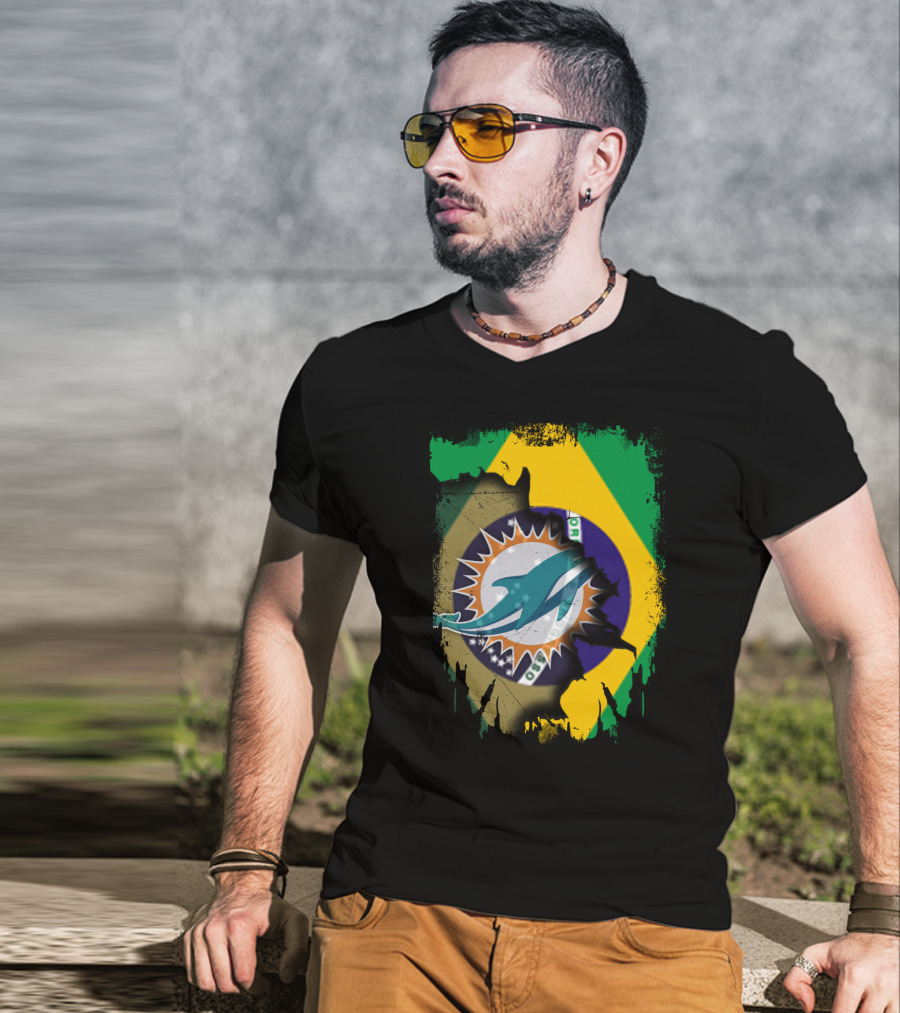 Brazilian Flag With Dolphins Logo Fusion T-Shirt