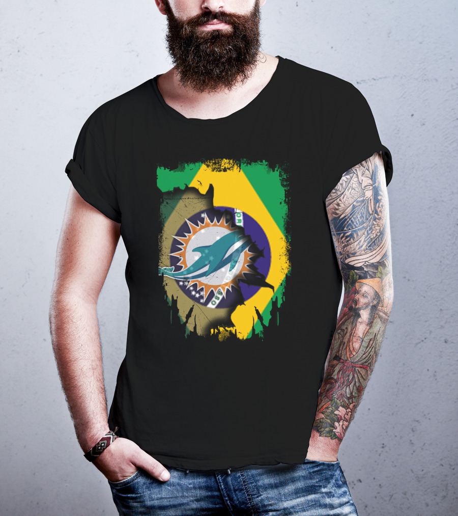 Brazilian Flag With Dolphins Logo Fusion T-Shirt