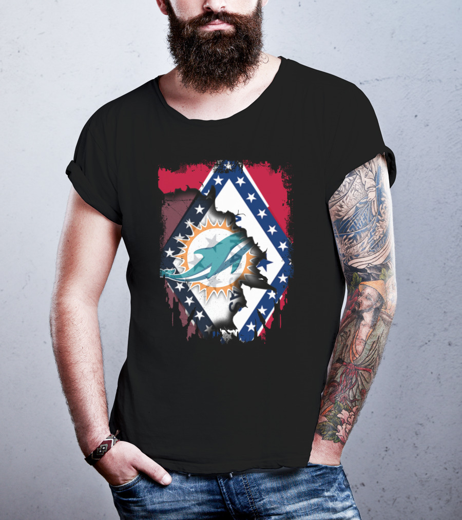 Arkansas Flag With Miami Dolphins T-Shirt