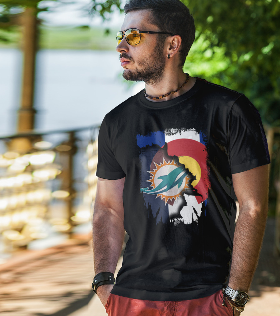 Together Colorado With Miami Dolphins And Colorado Flag Elements T-Shirt