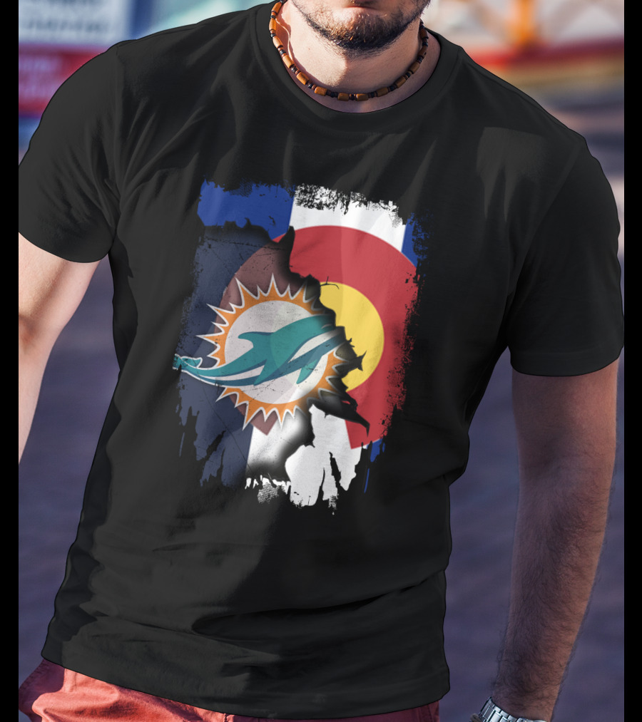 Together Colorado With Miami Dolphins And Colorado Flag Elements T-Shirt