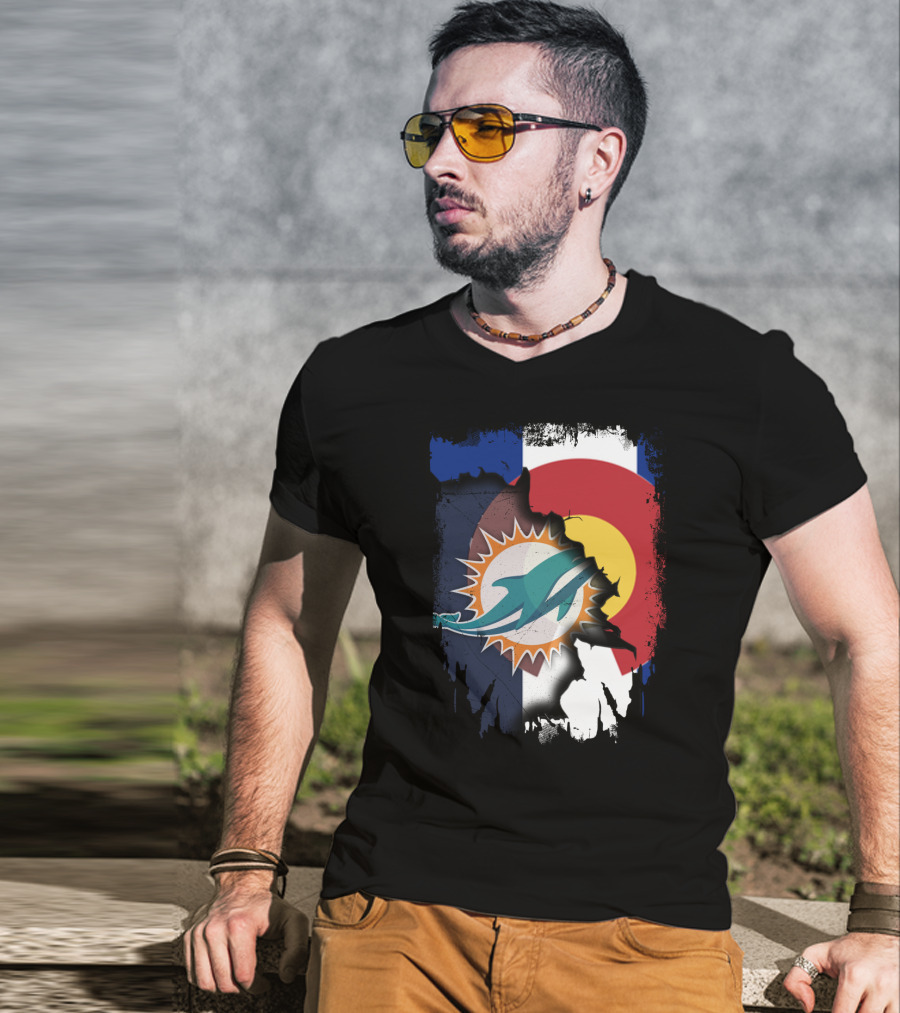 Together Colorado With Miami Dolphins And Colorado Flag Elements T-Shirt