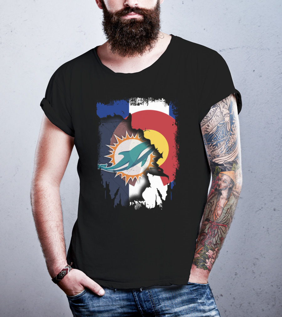 Together Colorado With Miami Dolphins And Colorado Flag Elements T-Shirt