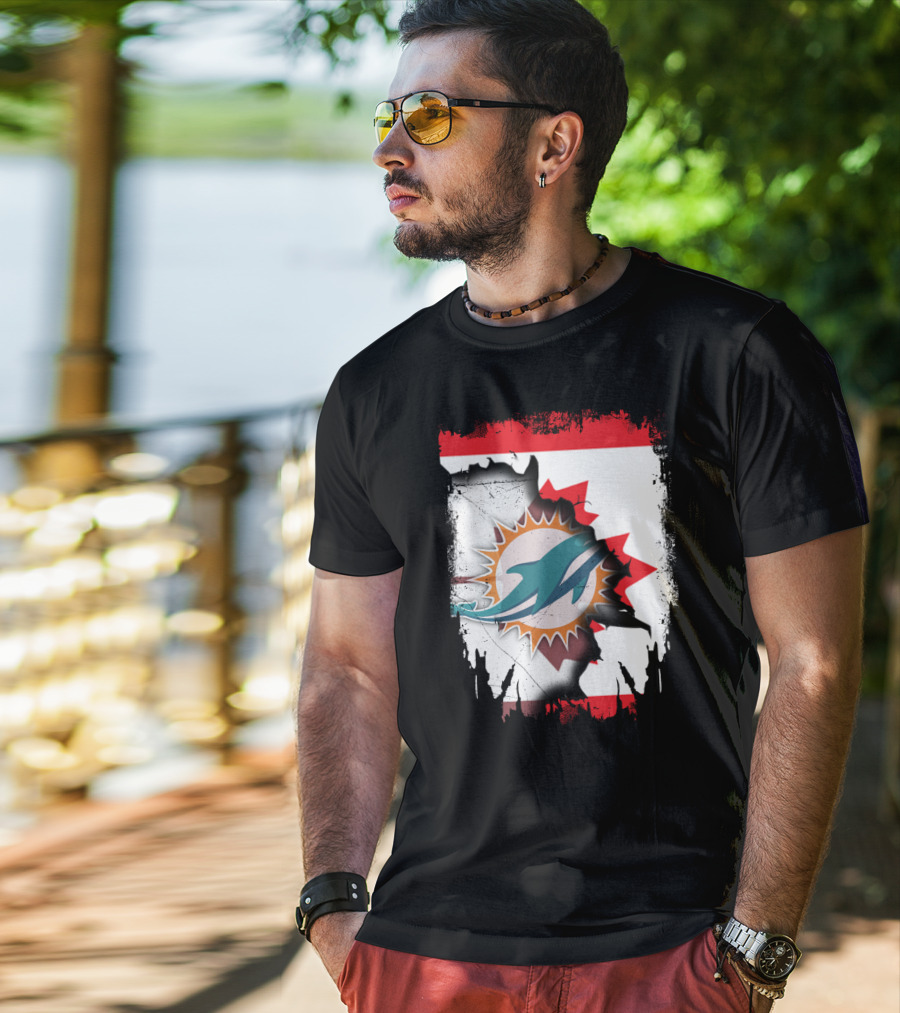 Canada Miami Dolphins Flag Symbol Fusion T-Shirt