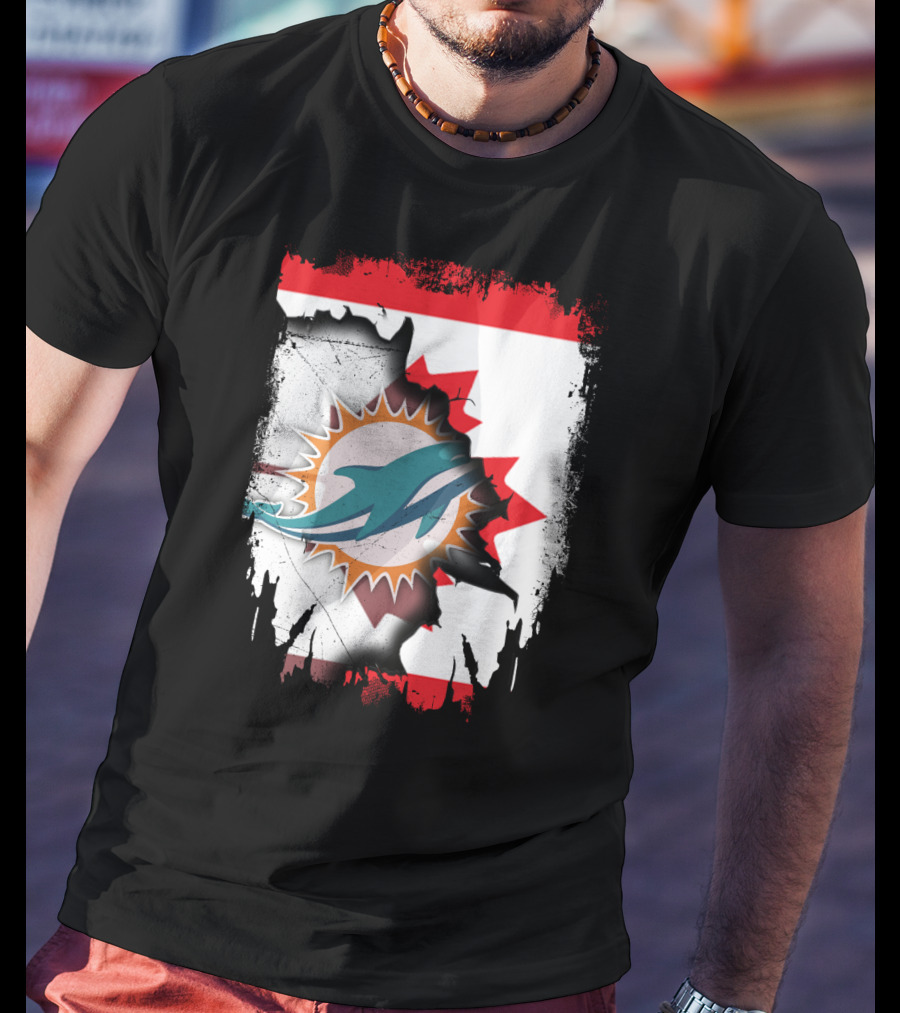 Canada Miami Dolphins Flag Symbol Fusion T-Shirt