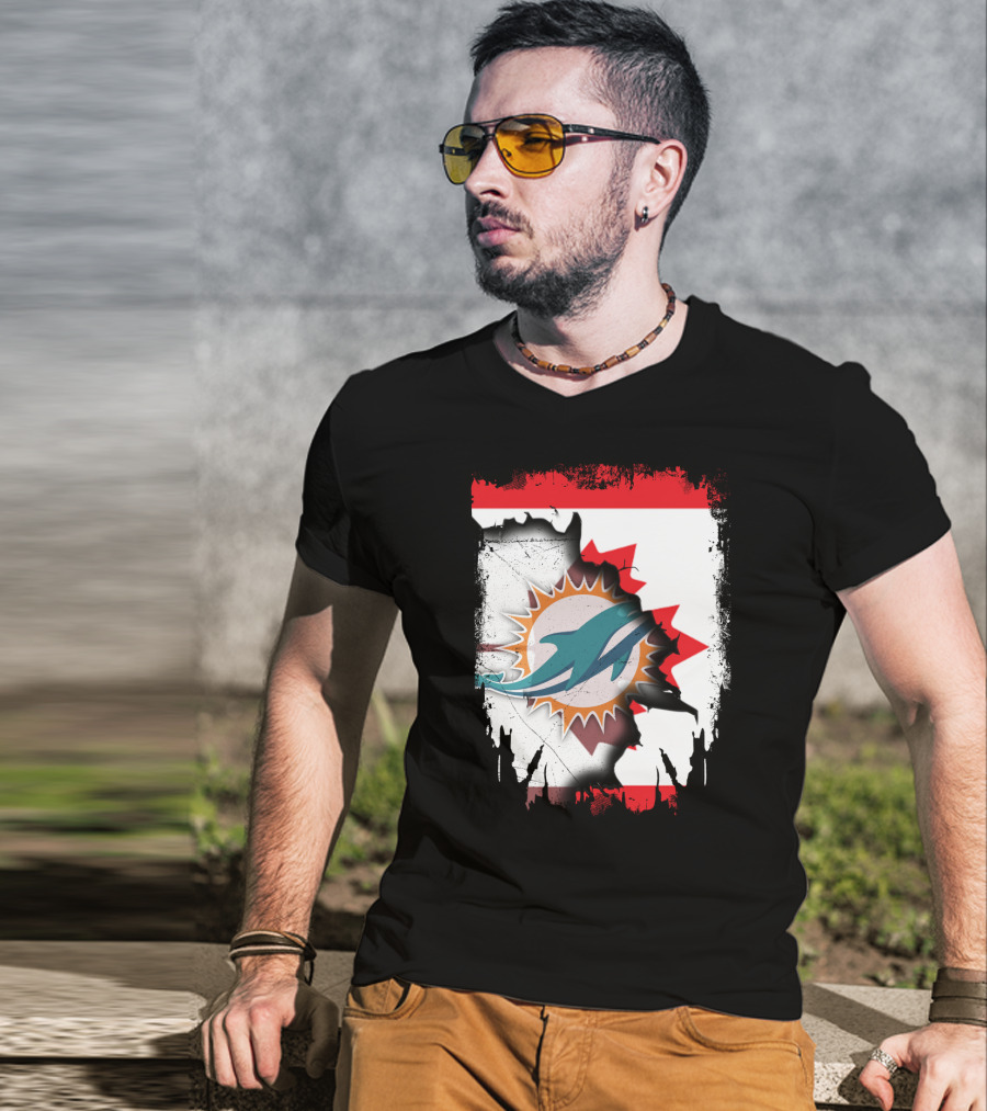 Canada Miami Dolphins Flag Symbol Fusion T-Shirt