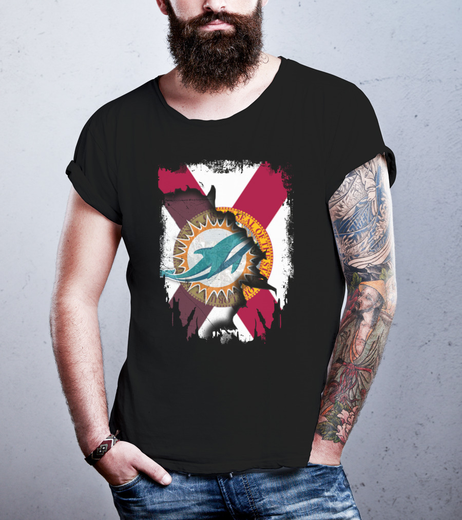 Miami Dolphins Florida State Flag Together T-Shirt