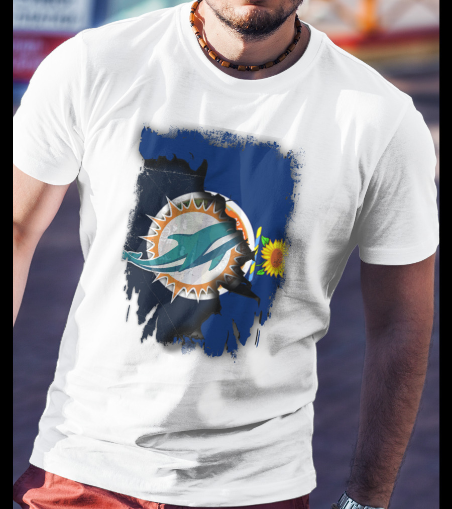 Kansas Flag With Miami Dolphins Logo And Sunflower T-Shirt