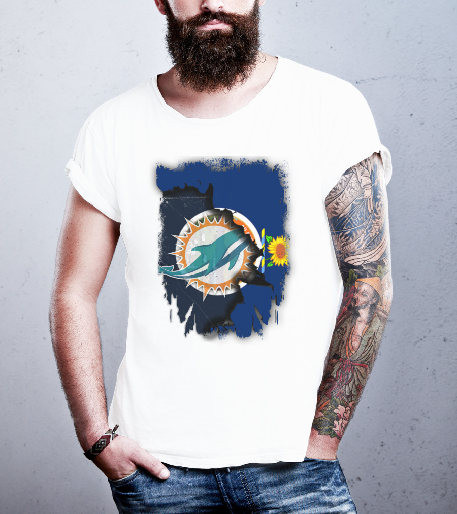 Kansas Flag With Miami Dolphins Logo And Sunflower T-Shirt