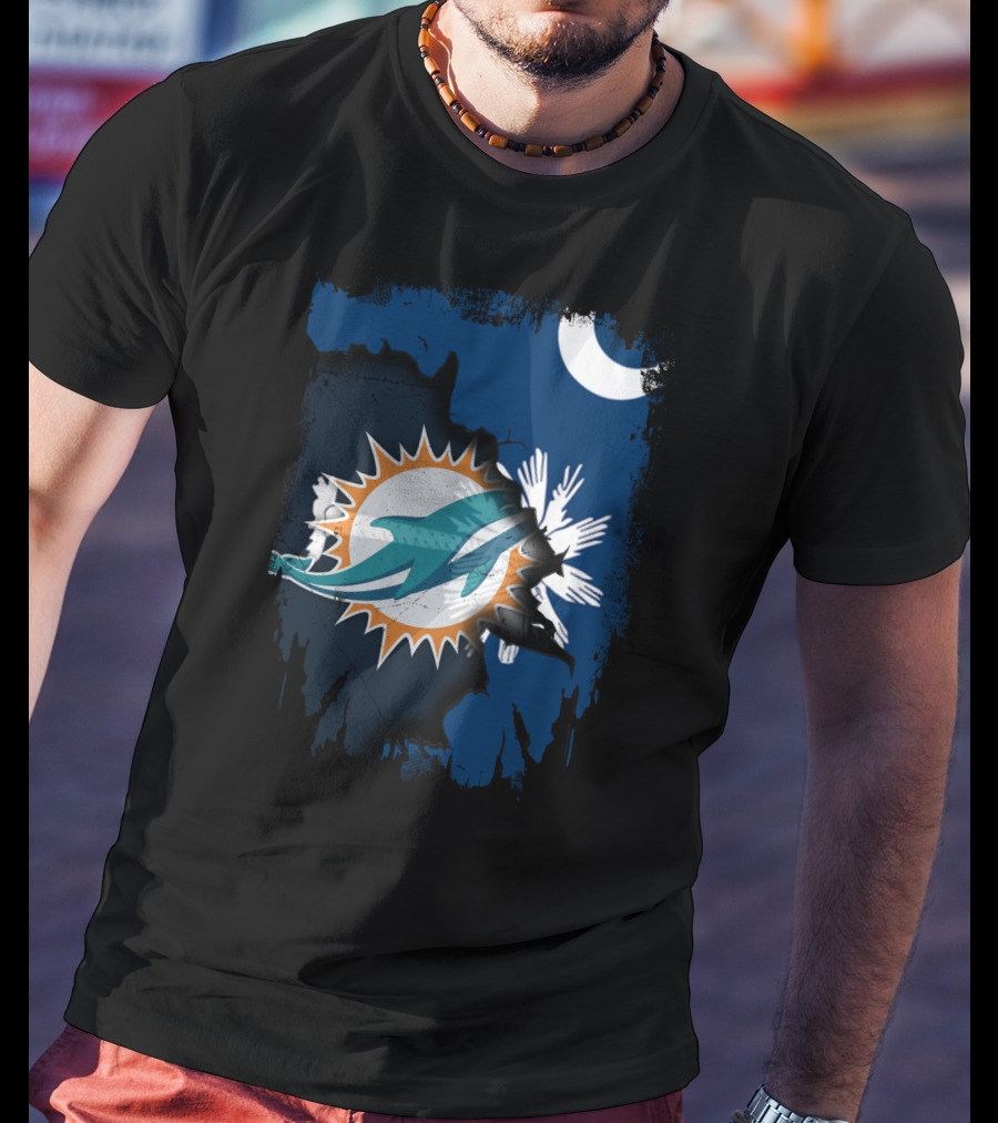 Miami Dolphins Logo With South Carolina State Flag Elements T-Shirt