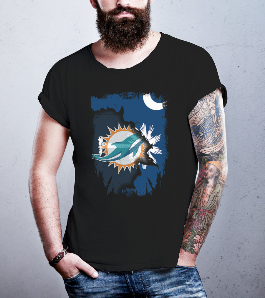Miami Dolphins Logo With South Carolina State Flag Elements T-Shirt
