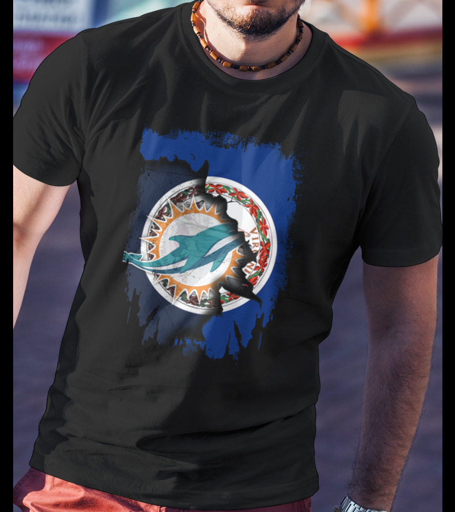 Virginia State Emblem With Miami Dolphins Logo Fusion T-Shirt