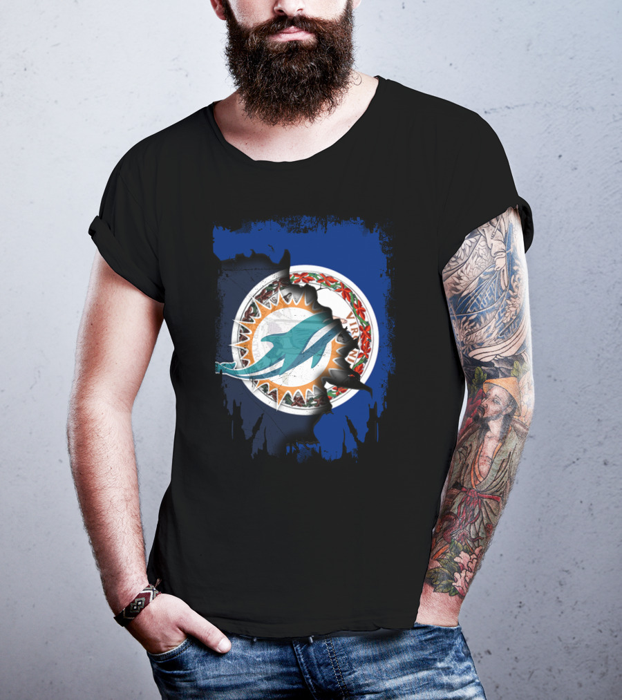 Virginia State Emblem With Miami Dolphins Logo Fusion T-Shirt
