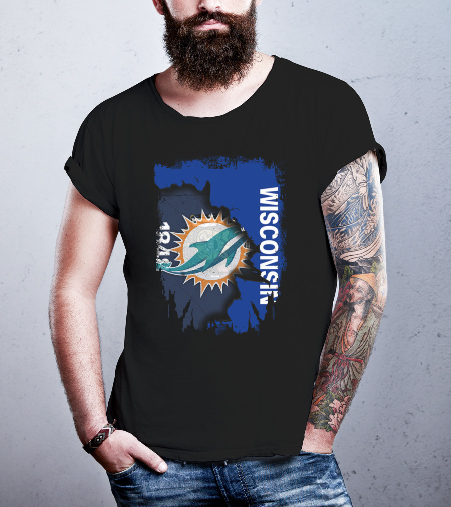 Wisconsin Miami Dolphins 1848 Flag Inspiration T-Shirt