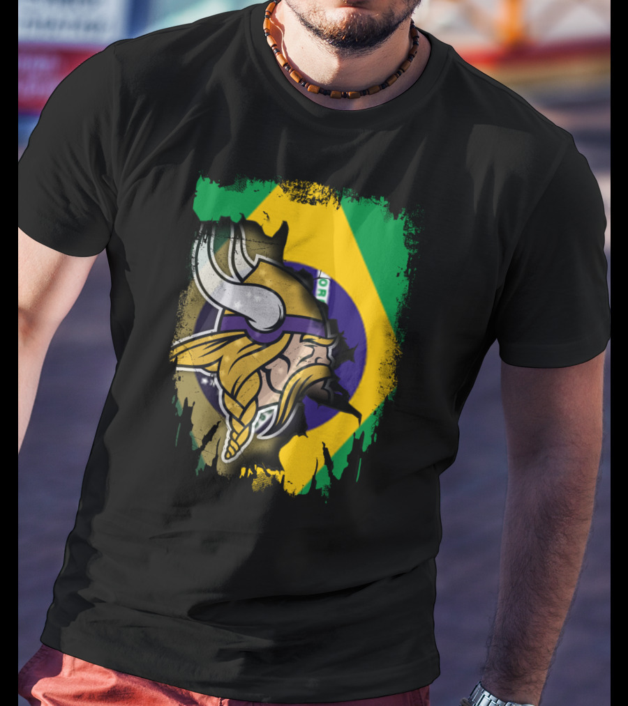 Brazilian Flag With Viking Warrior Helmet T-Shirt