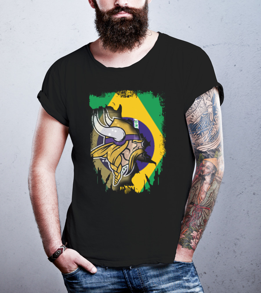 Brazilian Flag With Viking Warrior Helmet T-Shirt