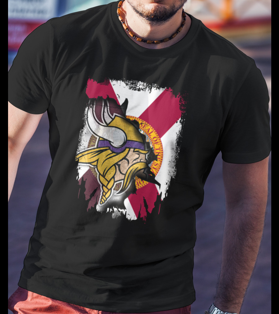 Florida State Flag With Minnesota Vikings Helmet T-Shirt