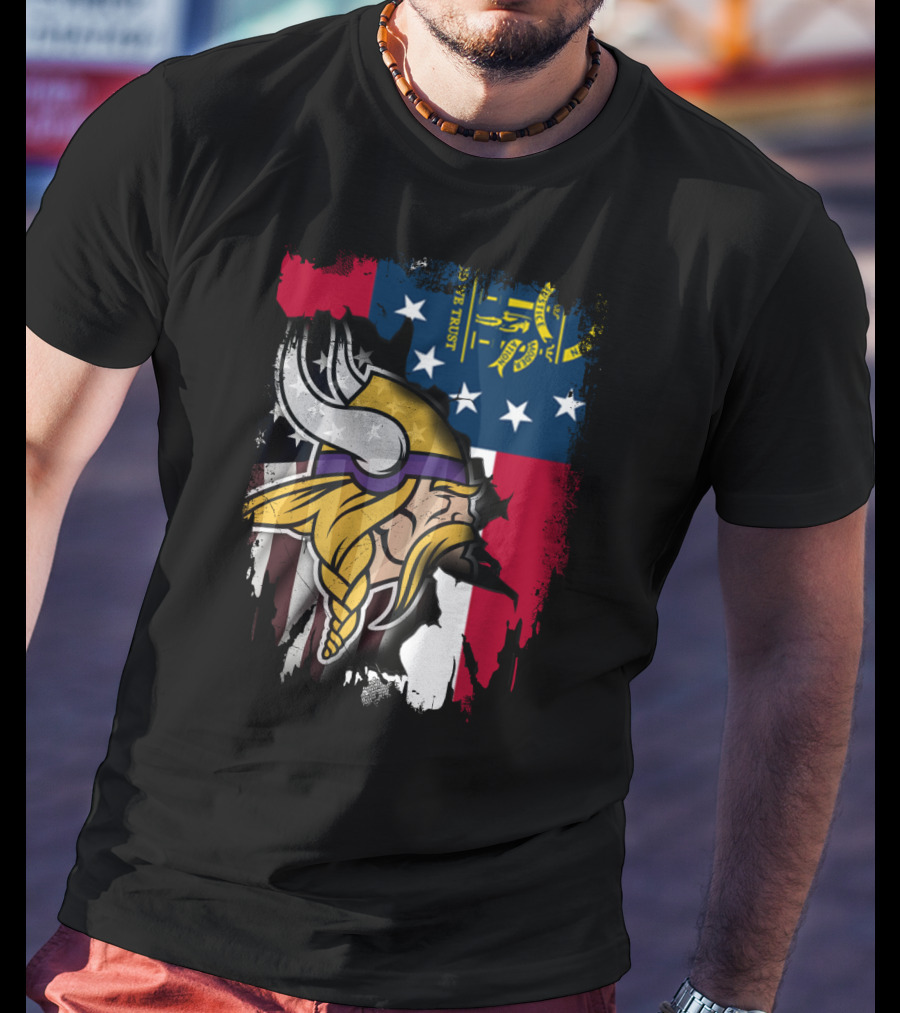 Georgia Flag With Vikings Fusion T-Shirt