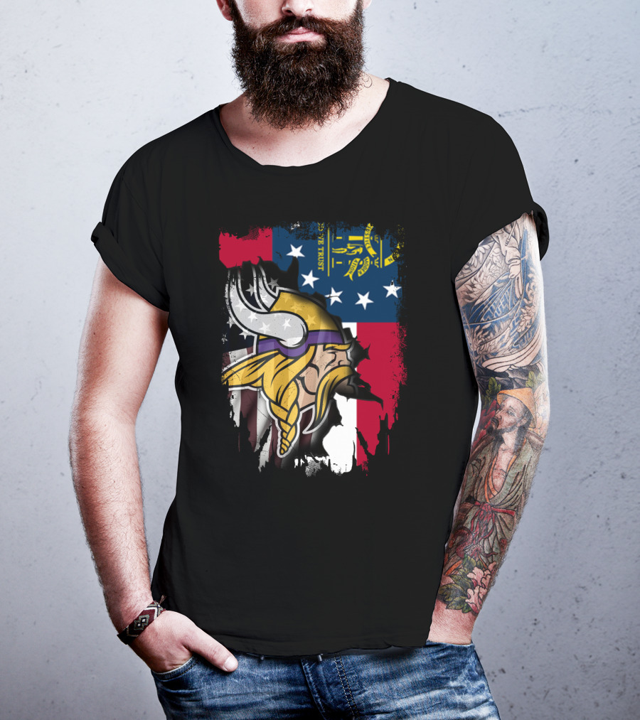 Georgia Flag With Vikings Fusion T-Shirt