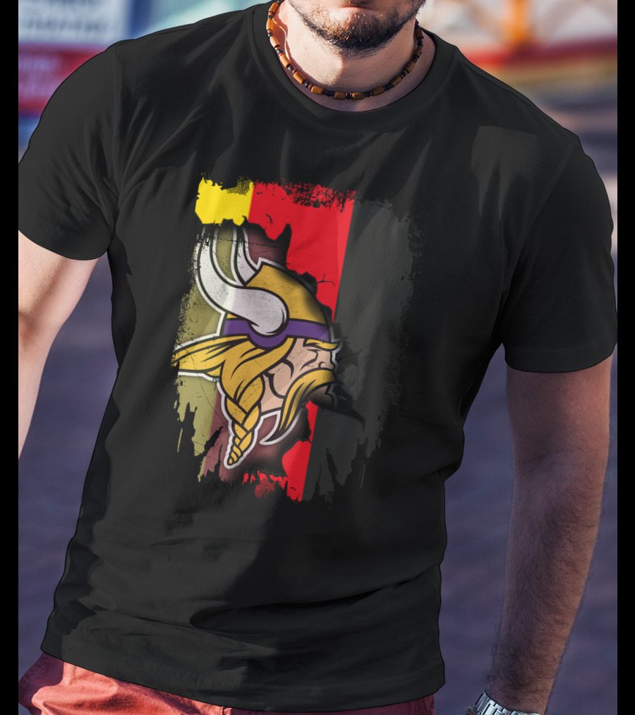 Together Germany With Vikings Logo And Flag Fusion T-Shirt
