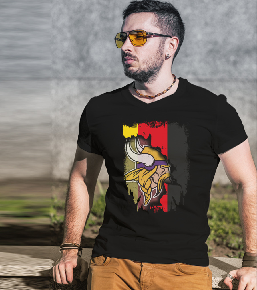 Together Germany With Vikings Logo And Flag Fusion T-Shirt