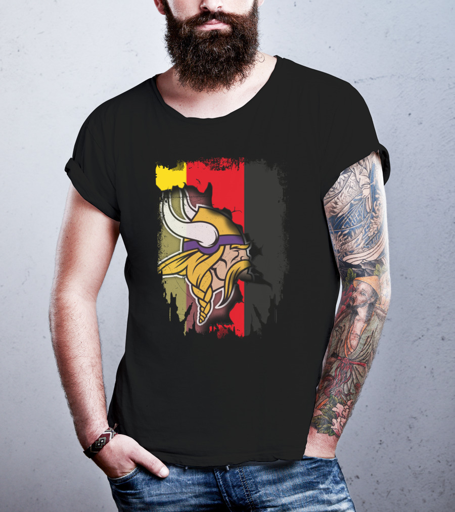 Together Germany With Vikings Logo And Flag Fusion T-Shirt