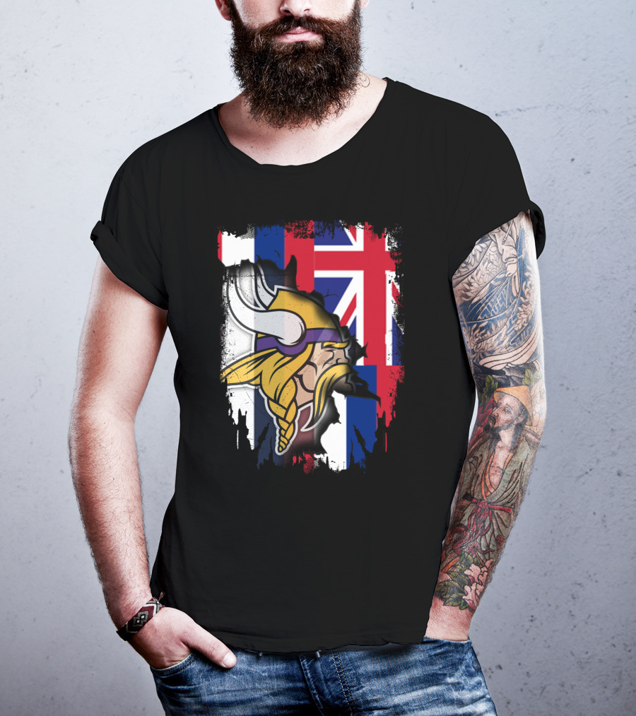 Hawaii Union Jack With Vikings Head T-Shirt