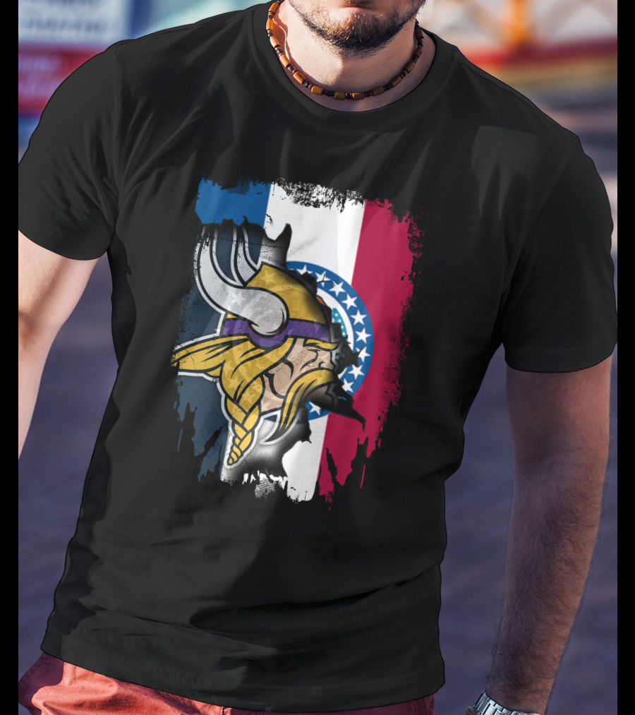 Missouri State Flag With Vikings Helmet T-Shirt