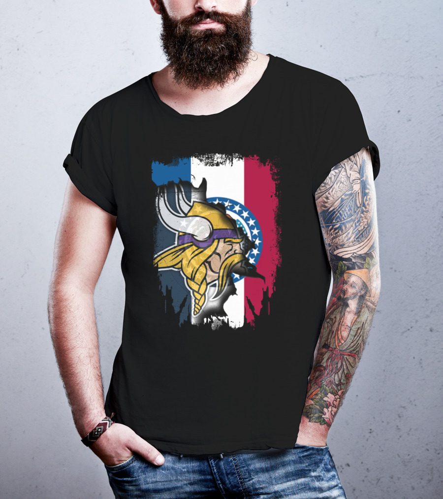 Missouri State Flag With Vikings Helmet T-Shirt
